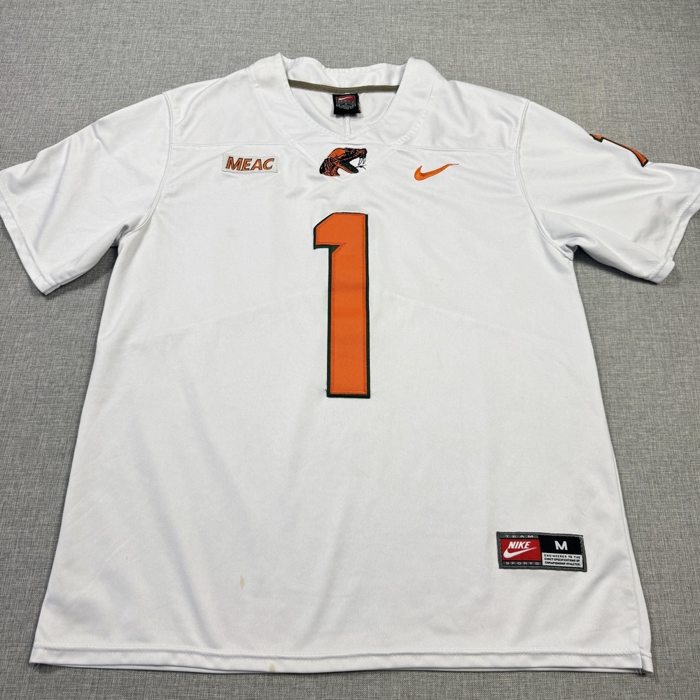 Nike MEAC Jersey Mens M White Football Davis #1 Sewn Team Dri-FIT Performance